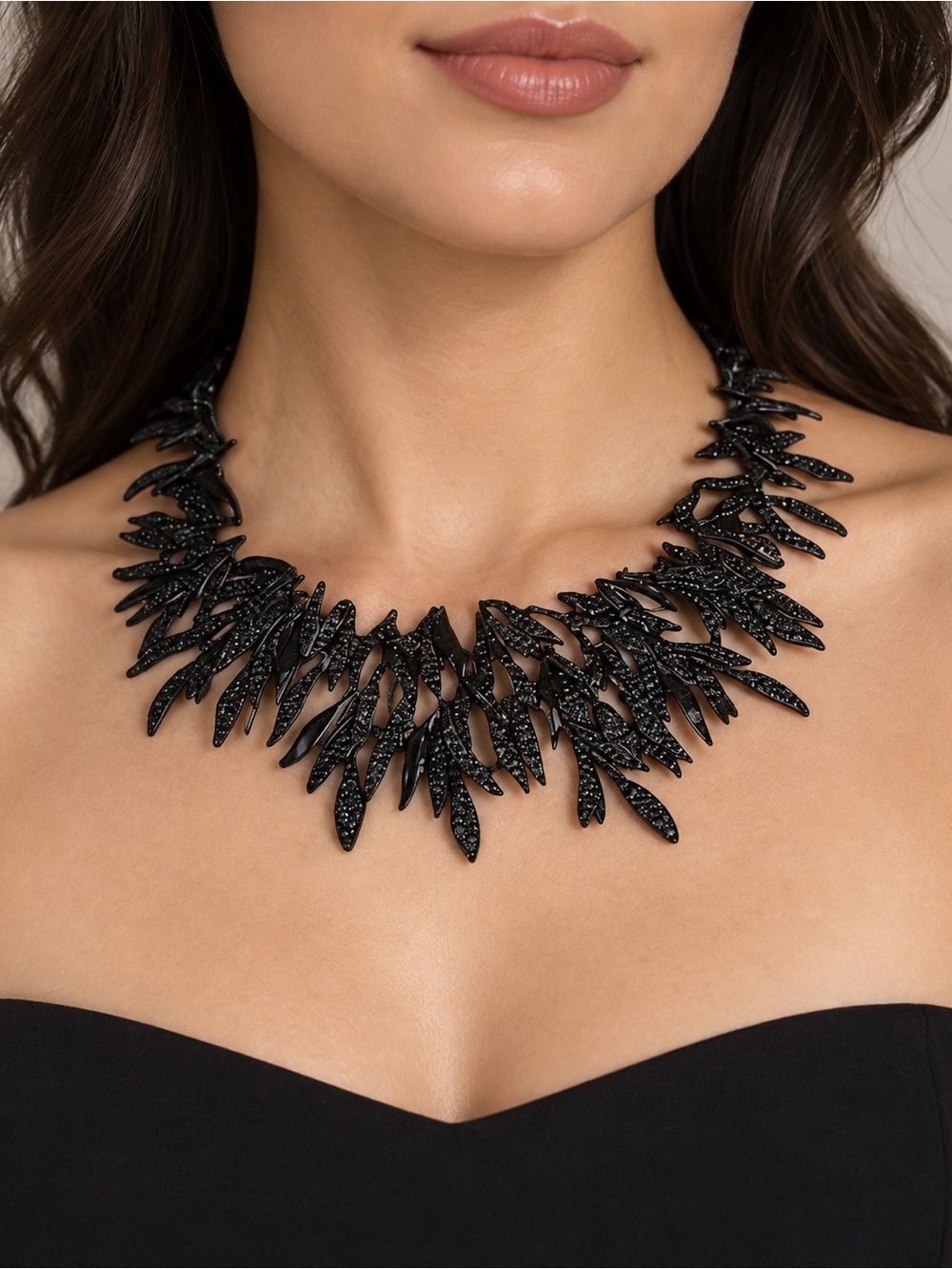 Black Crystal Leaf Necklace